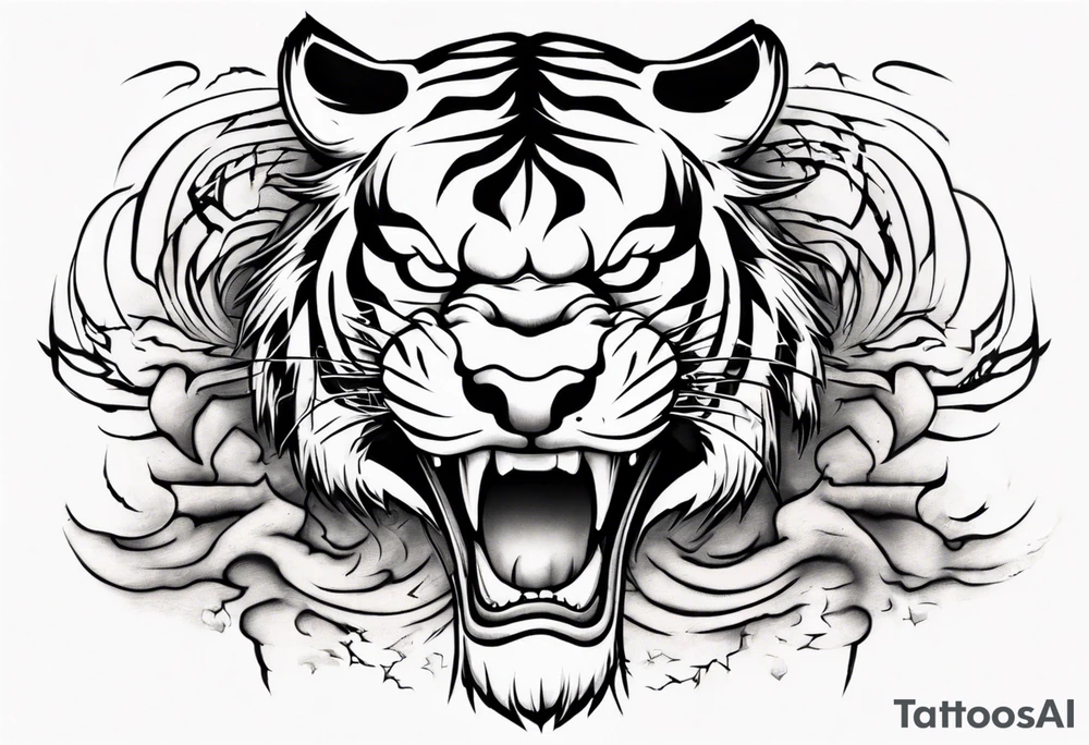 Tiger design with lightning and the sun for a forearm sleeve tattoo idea