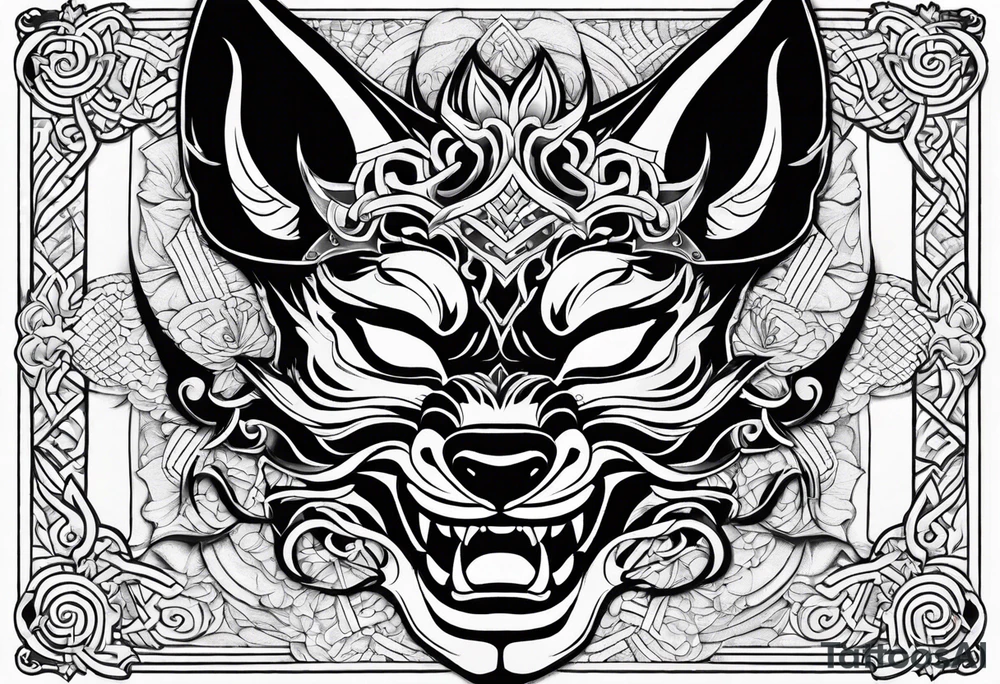 Half kitsune half oni kistune mask tatoo tattoo idea