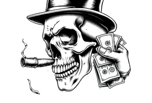 skull with mustache,a big cigar in his mouth,a top-hat on his head and alot of money in a hand. tattoo idea