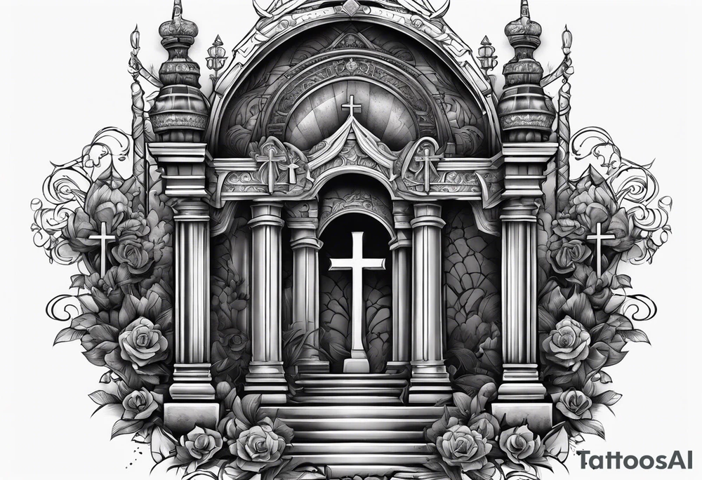 Tomb with smoke and crosses tattoo idea