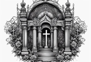 Tomb with smoke and crosses tattoo idea