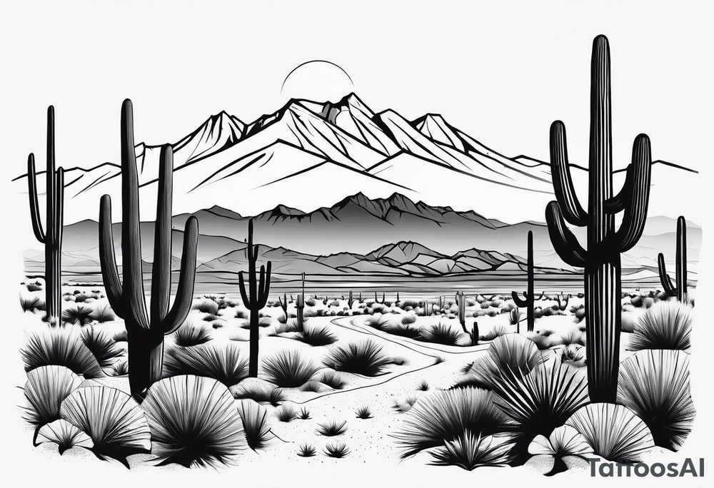 minimalistic arizona desert with mountains tattoo idea