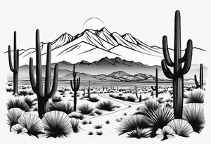 minimalistic arizona desert with mountains tattoo idea