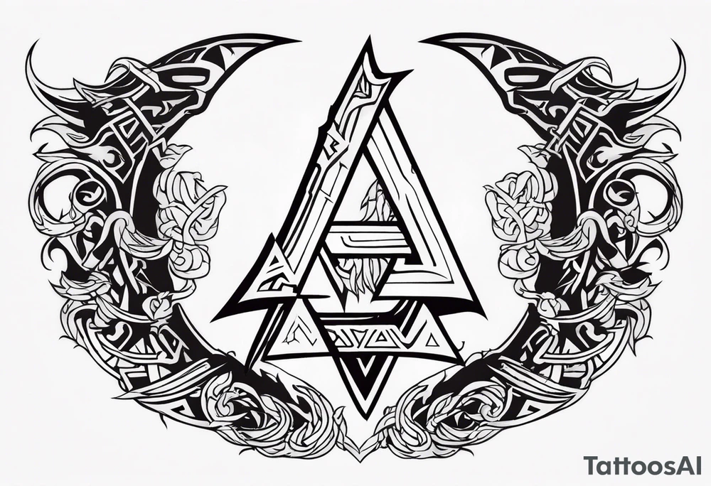 Valhalla sword shield dragon axe Valknut fire tattoo idea Valhalla sword shield dragon axe Valknut fire tattoo idea