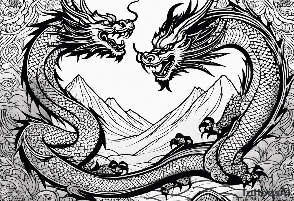 vietnamese patterns, black and white, full back, include a dragon along the spine tattoo idea
