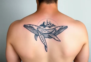 tribal whales with Rangiroa archipel on the back tattoo idea