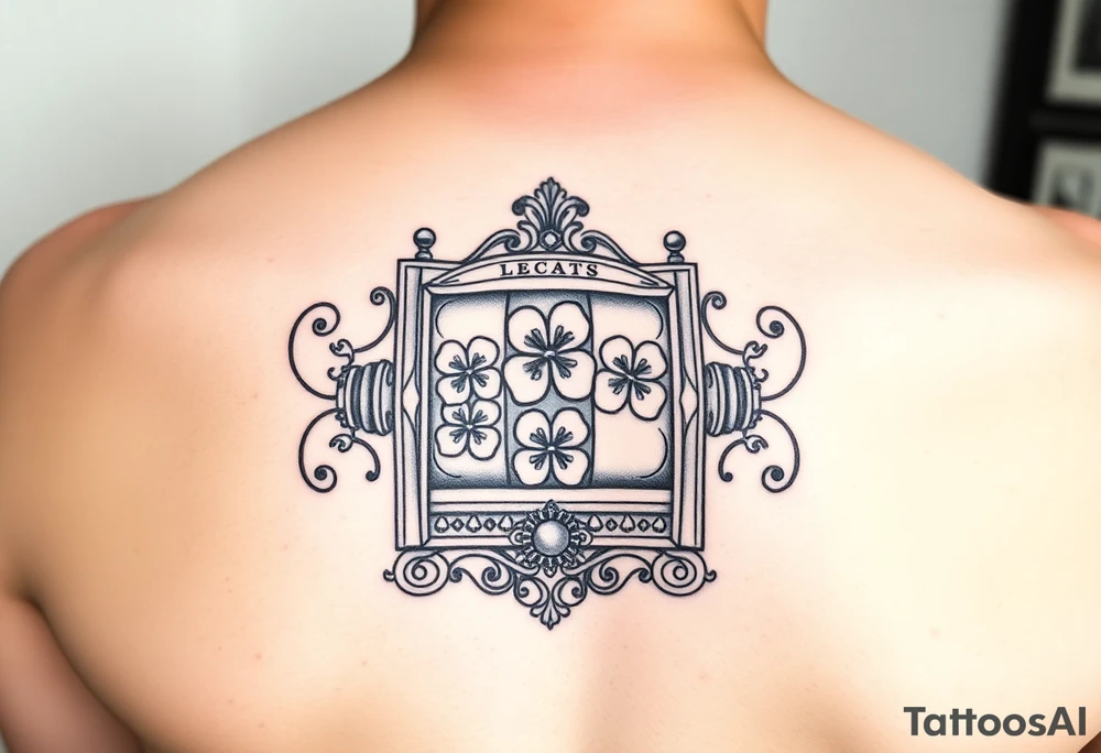 Ornate slot machine with three four leaf clovers tattoo idea
