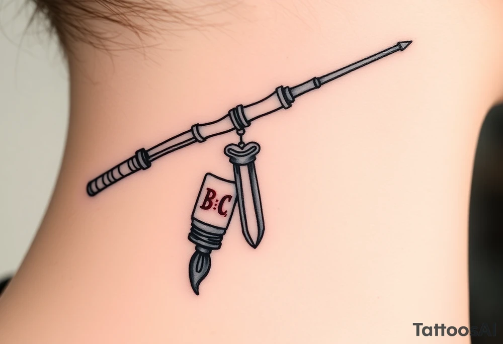 Old fishing rod with something showcasing South Carolina BBQ dangling from it tattoo idea