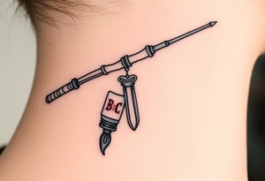 Old fishing rod with something showcasing South Carolina BBQ dangling from it tattoo idea
