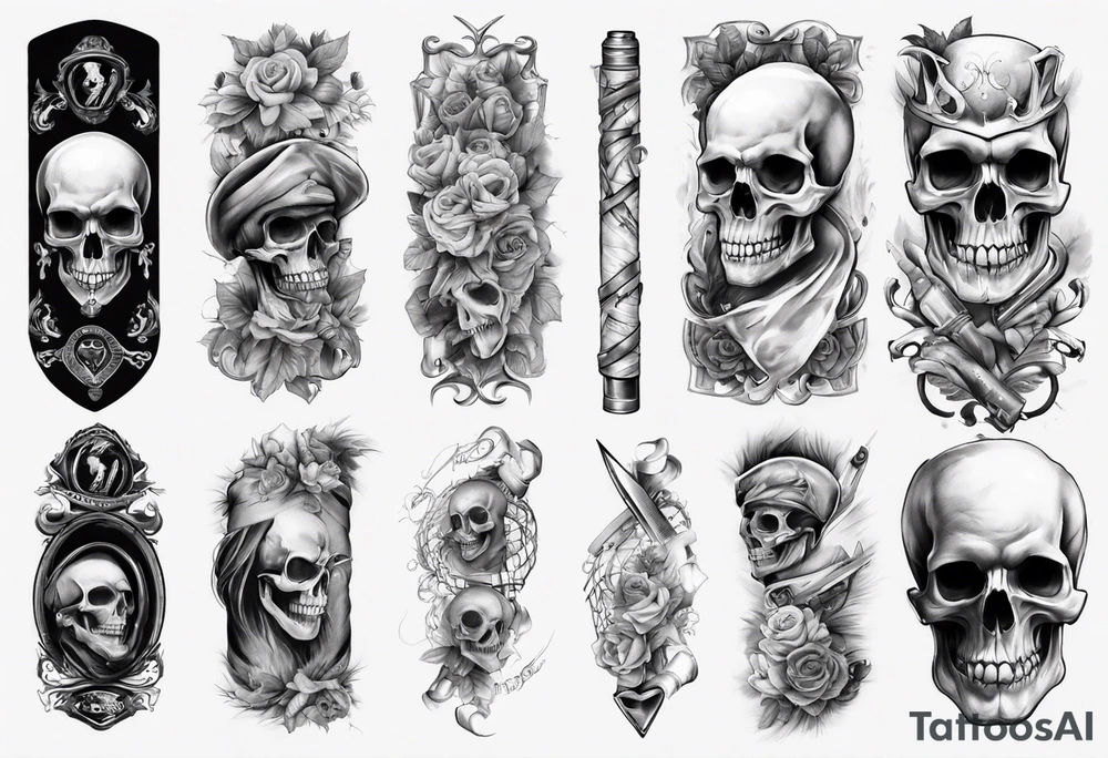 men’s arm sleeve, the name Peters, jack of all trades, without skull tattoo idea