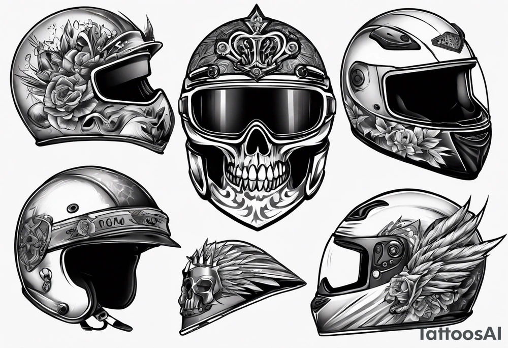 motorbike helmet with a crown on top tattoo idea