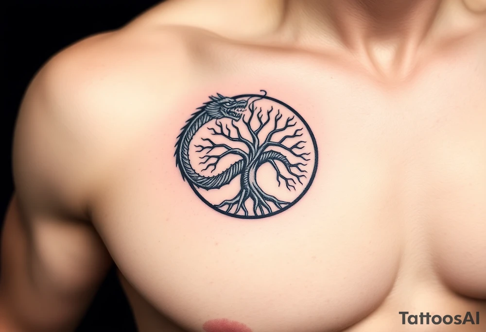 a dragon encircling the tree of life tattoo idea