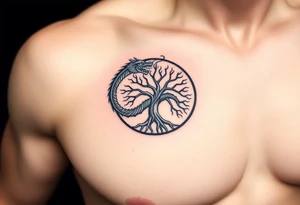 a dragon encircling the tree of life tattoo idea