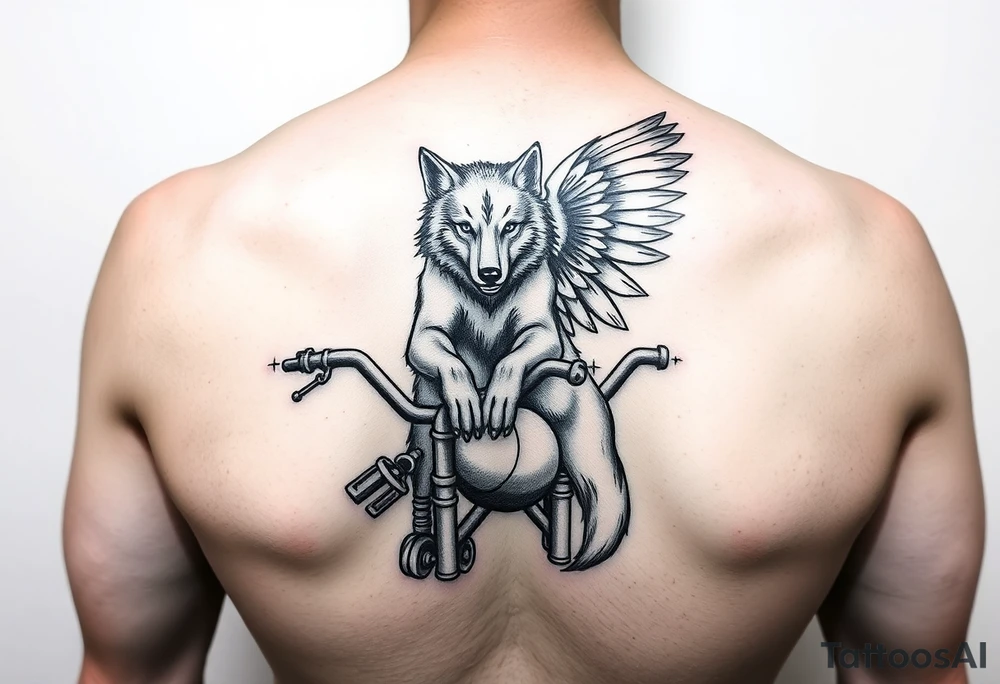 guardian angel wolf on a motorcycle tattoo idea