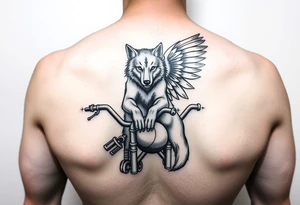 guardian angel wolf on a motorcycle tattoo idea
