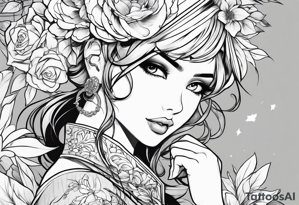 hot anime pinup tattoo idea