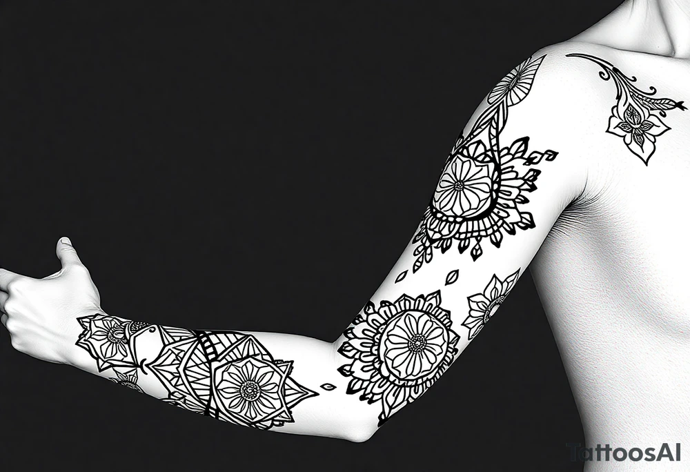 shaman style mytical bold line with rhyme tattoo idea