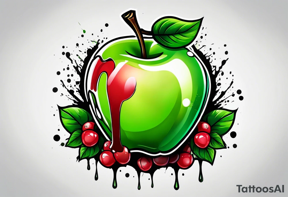 Dripping green apple tattoo idea