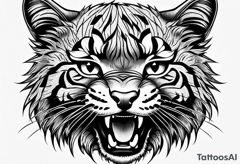 Super cute happy wildcat cub tattoo idea