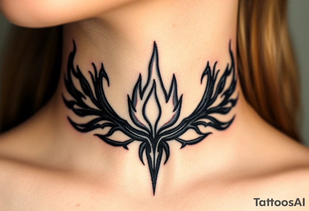 A realistic Dauntless flame symbol, surrounded by swirling embers representing sci fi movie Divergent tattoo idea