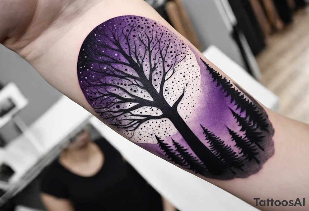 forest, abstract, on hand, no people, purple and black tattoo idea