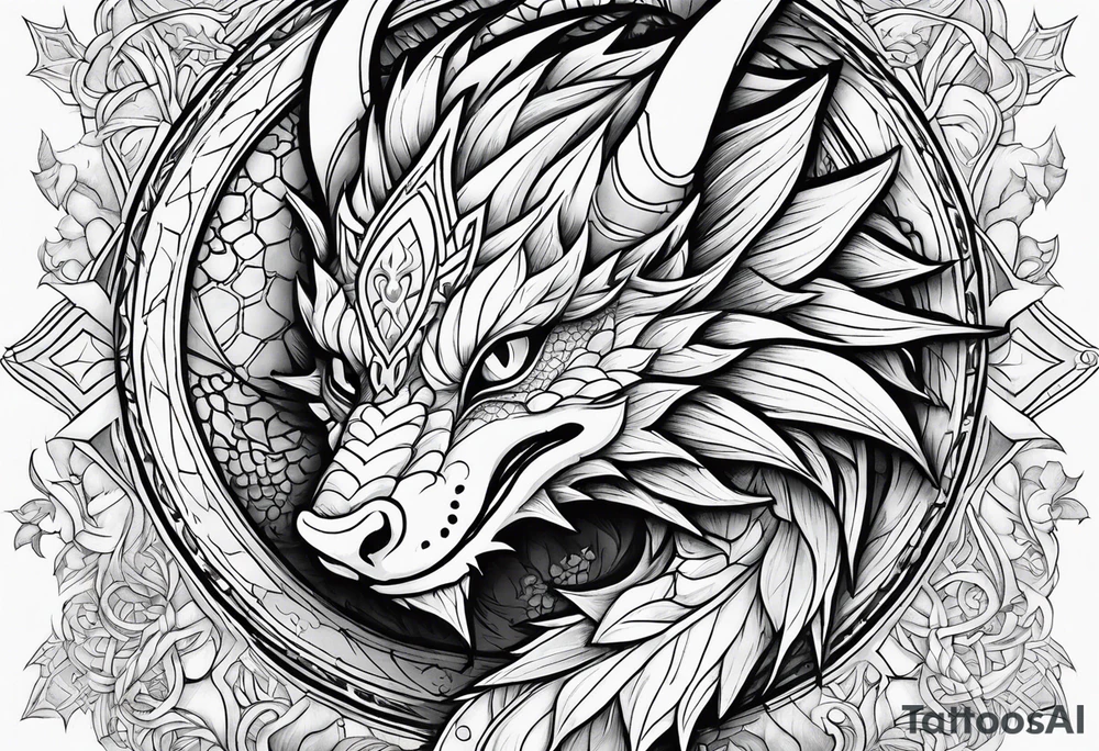dragon cute , celestial, cross, snowflake tattoo idea