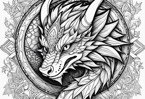 dragon cute , celestial, cross, snowflake tattoo idea