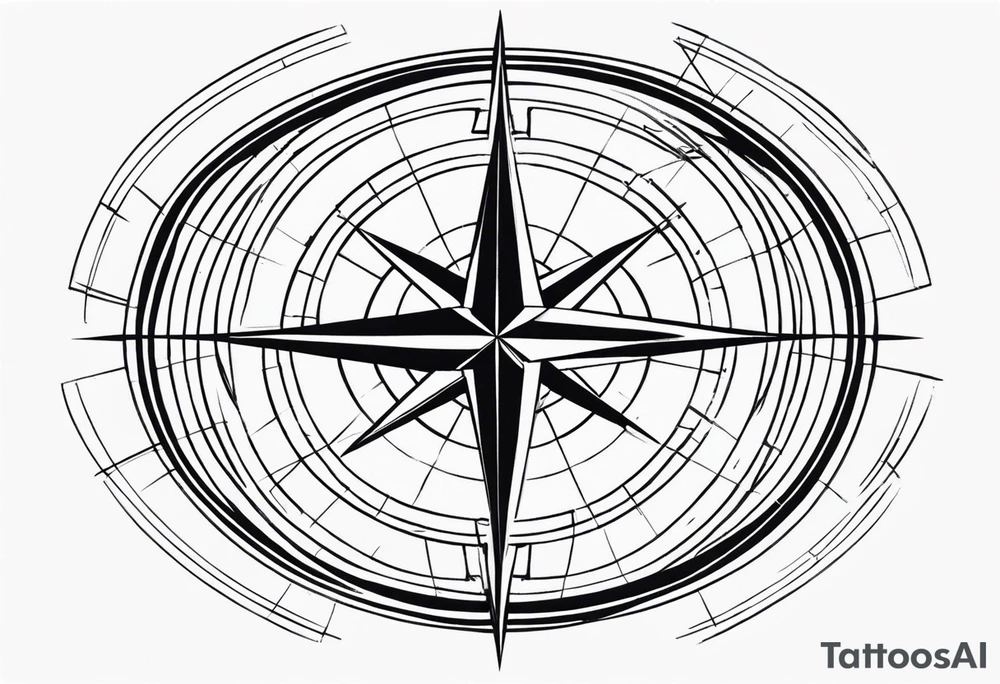 The topic should be travellig the world. The centre should be a minimal compass, maybe combined with the world. The background should be designed with thin lines. It is located at the upper back of a man tattoo idea