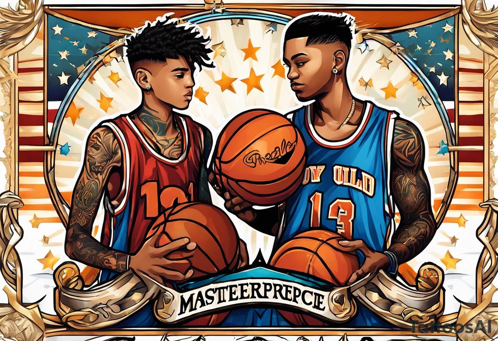 Two boys selling basketball cards tattoo idea
