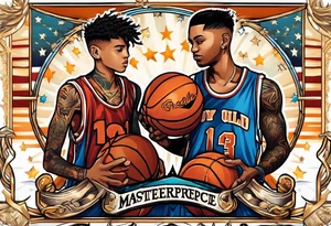Two boys selling basketball cards tattoo idea