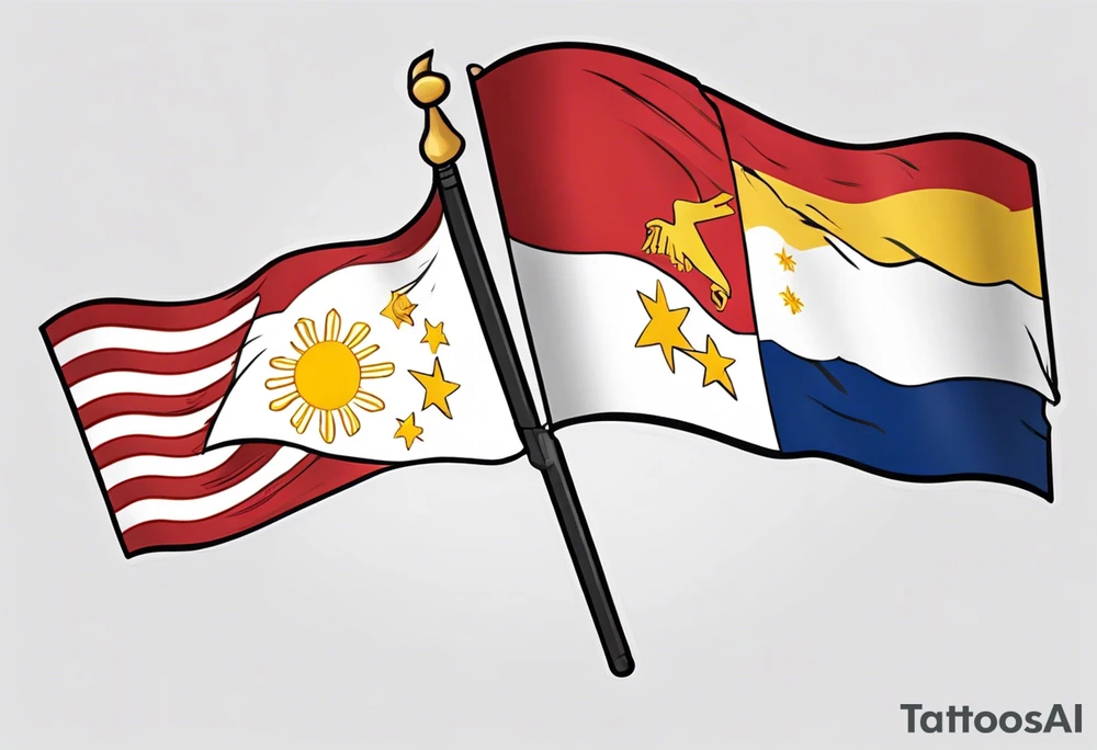 A single waving flag that is the Philippine flag to the left and the Spanish flag to the right tattoo idea