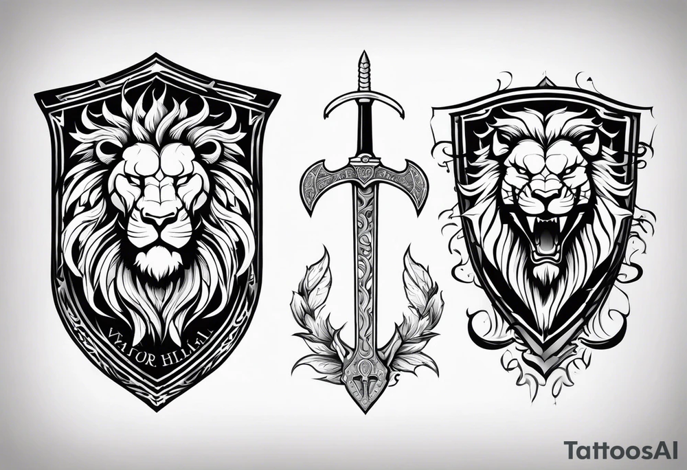 Valhalla sword shield lion dragon tattoo idea