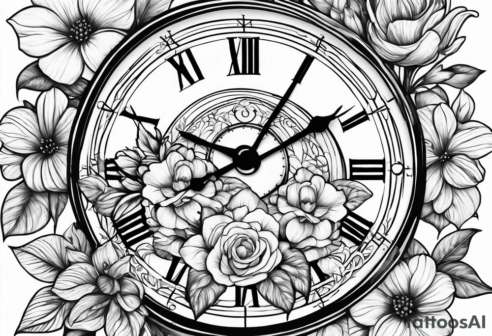 Rainbow baby, flowers, clock tattoo idea