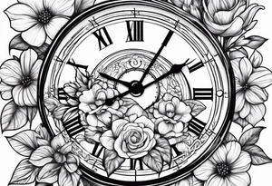 Rainbow baby, flowers, clock tattoo idea