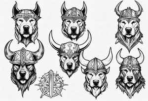 Pitbull wearing a viking helmet tattoo idea