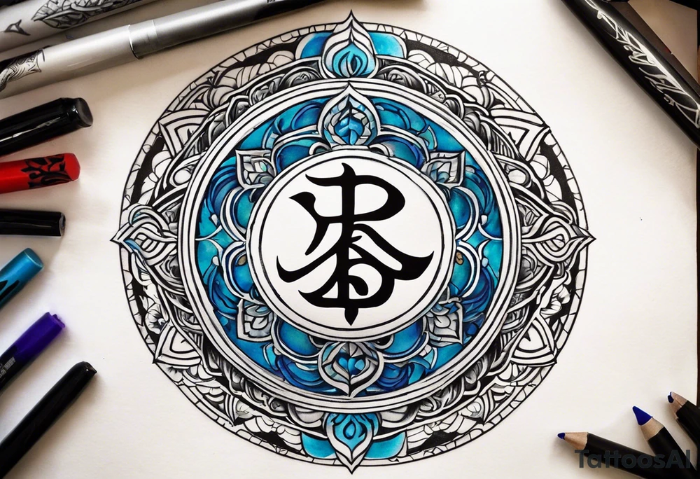 a tattoo whose main theme is balance but also resembles new begining, strong willpower, peace and loyalty. This should be for the front part of the shoulder. maybe add the ying-yang symbol somewhere in the tattoo. Tattoo should have an equal amount of blue and red along with the overall tattoo being black tattoo idea