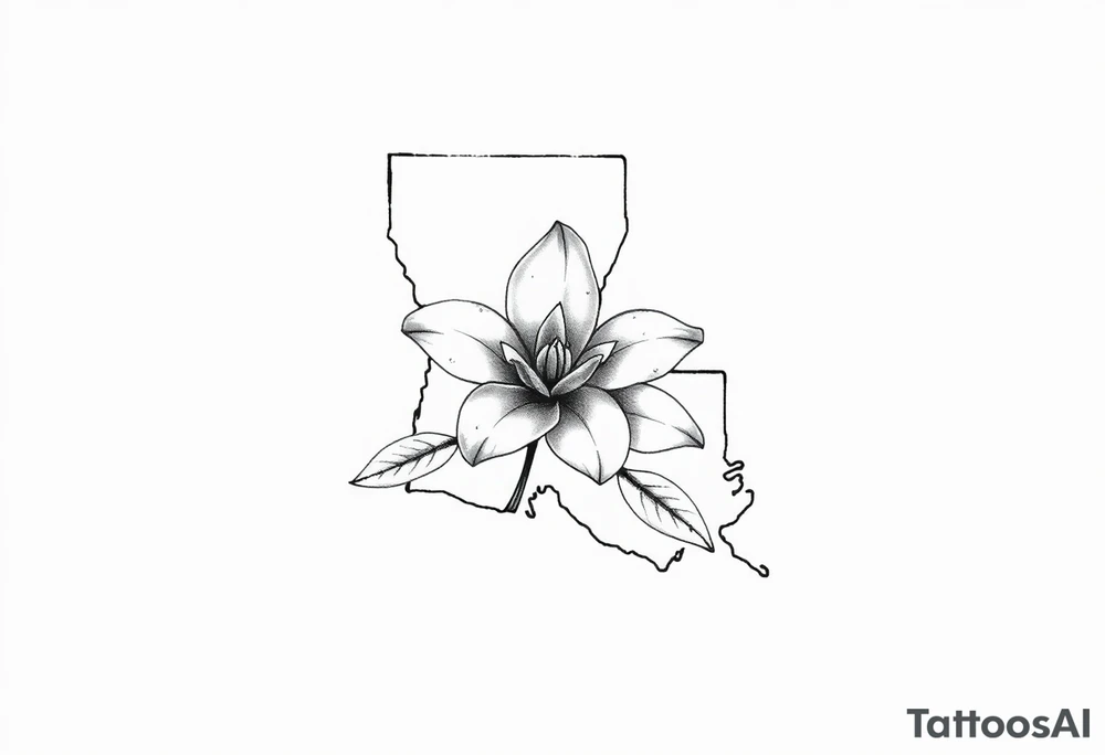 State or louisiana with magnolia flower in tooled leather tattoo idea