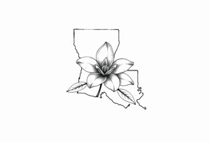 State or louisiana with magnolia flower in tooled leather tattoo idea