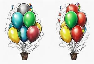 piton real with colored ballons from movie up! aside and a green gem on the other side tattoo idea