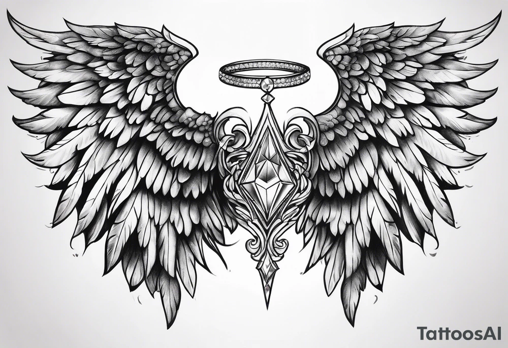 Diamond angel wings tattoo idea