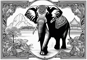 compas thailand country outline with elephant tattoo idea