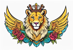 Lioness with wings crown tattoo idea