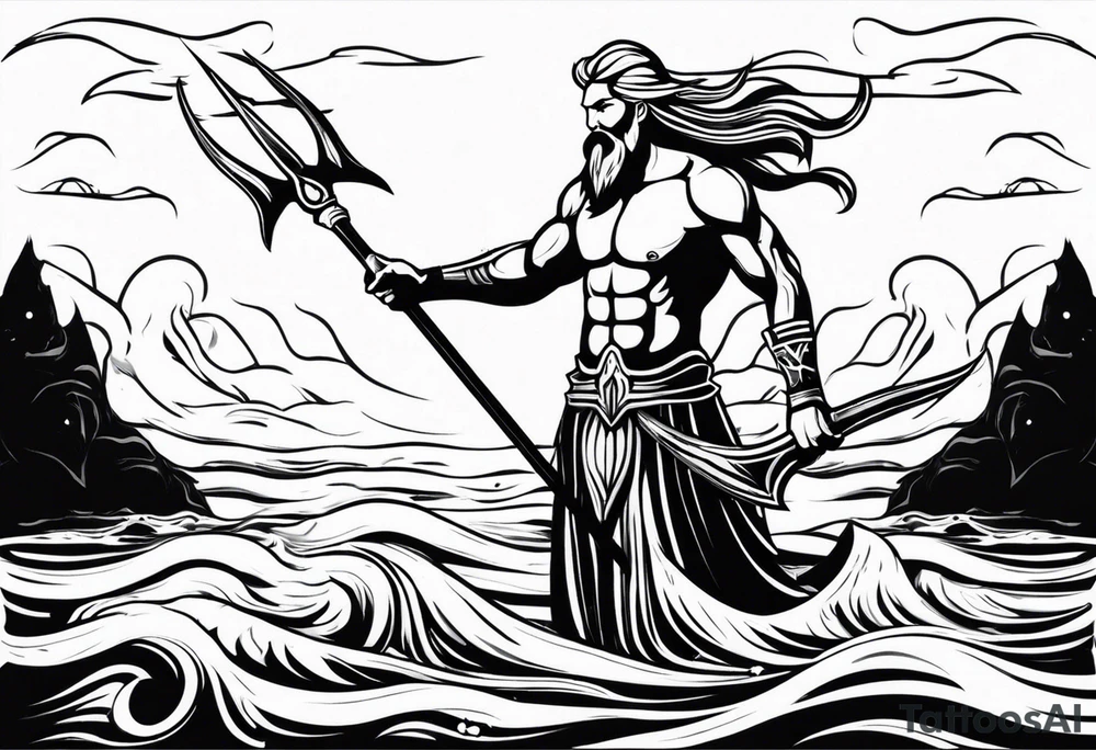 posseidon with his trident in the water tattoo idea