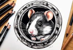 A black hamster running in his wheel tattoo idea