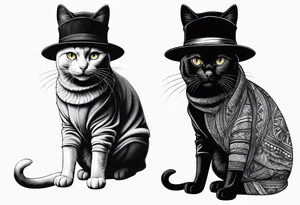 Black cat with a funny hat and a sweater tattoo idea