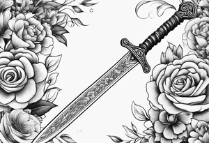 Long skinny sword with flowers in the background tattoo idea