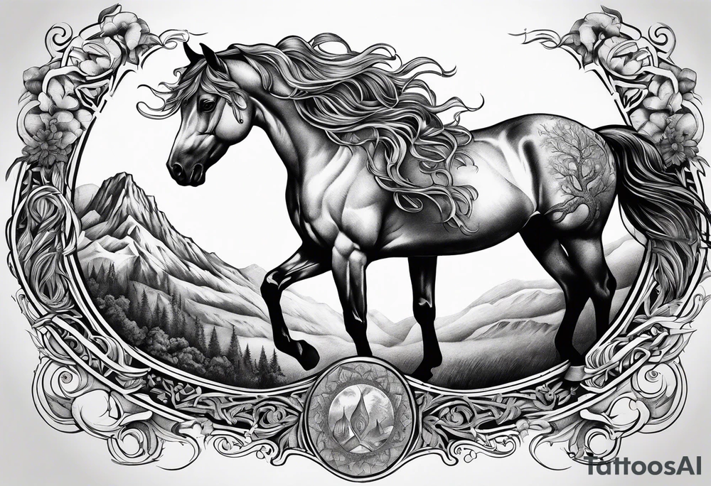 Horse and Yggdrasil tattoo idea