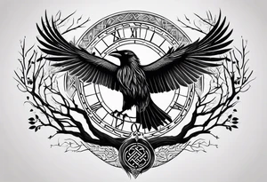 Viking Vegvisir with raven wings around it, Viking Valknut, tree of life with roots tattoo idea