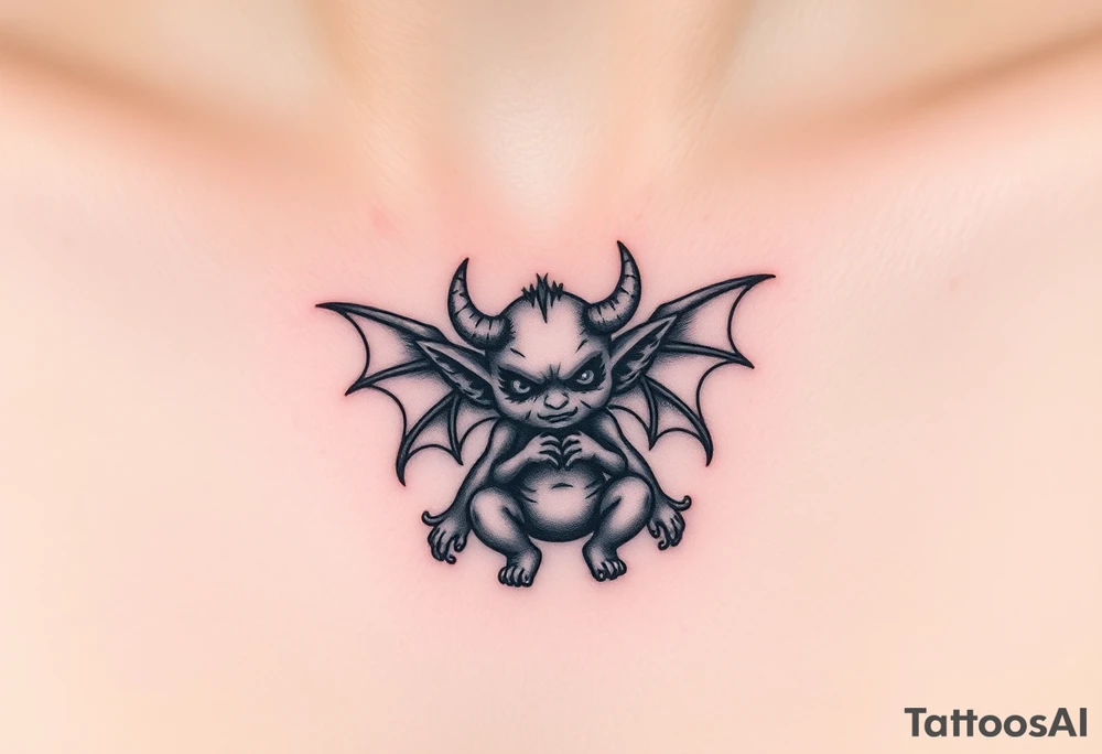 Misfit tiny goblin with wings and horns tattoo idea
