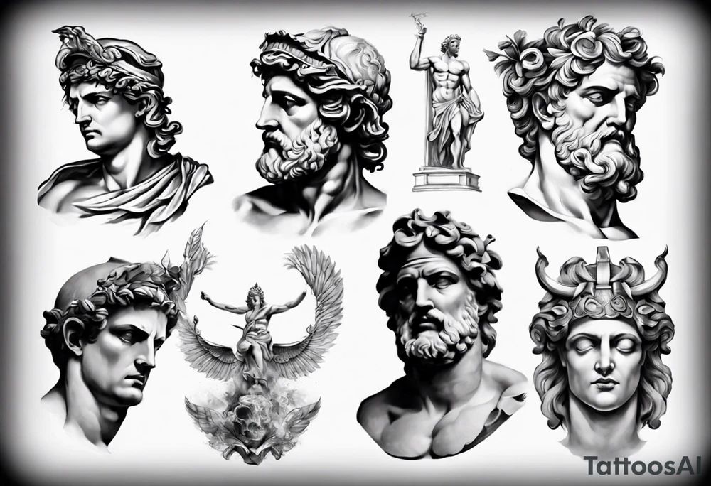 greek god statue realistic tattoo idea